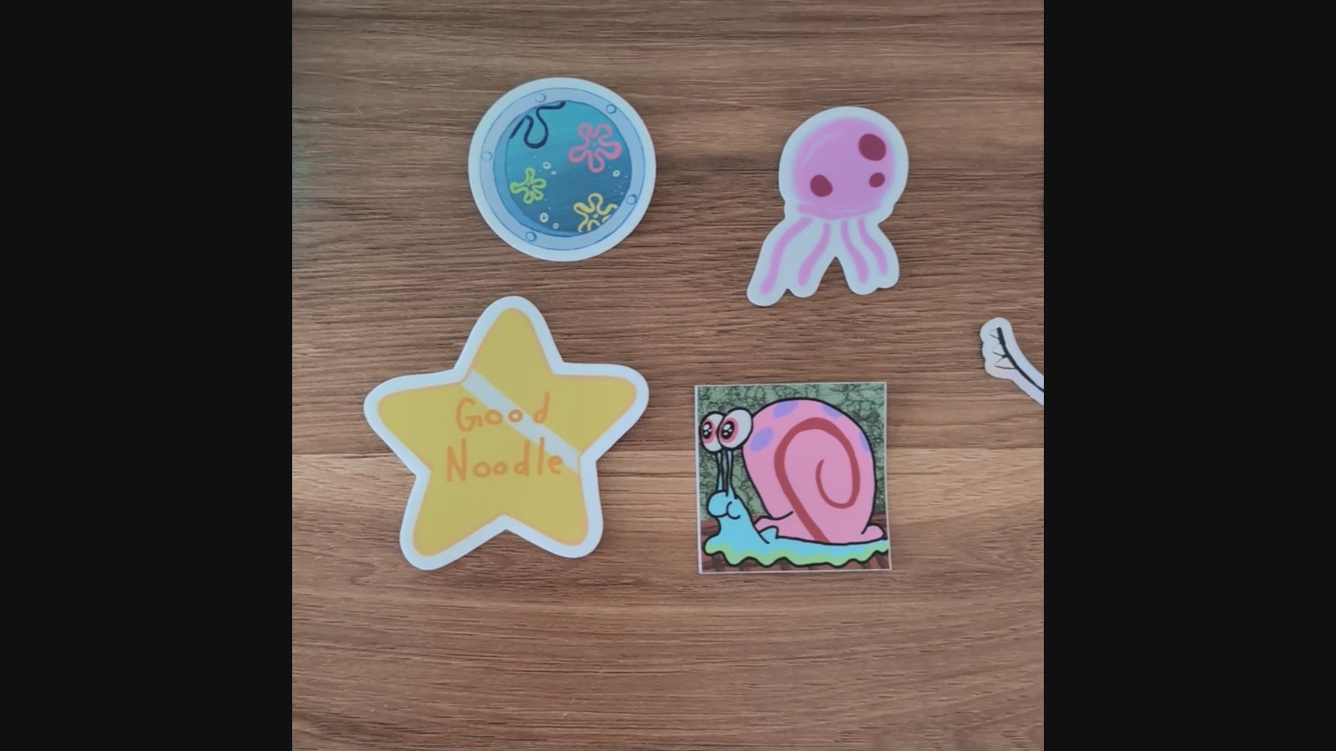 video panning across stickers inspired by the television show spongebob squarepants