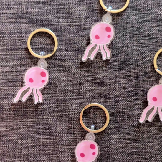 a two second video panning across a collection of pink spongebob jellyfish keychains illustrated by jellyfishparty