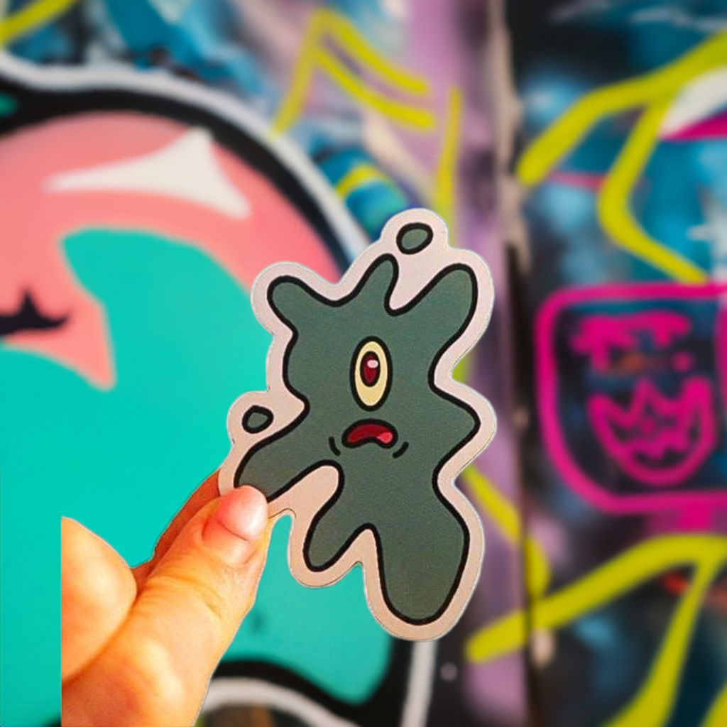 green shocked magnet in front of bright neon graffiti
